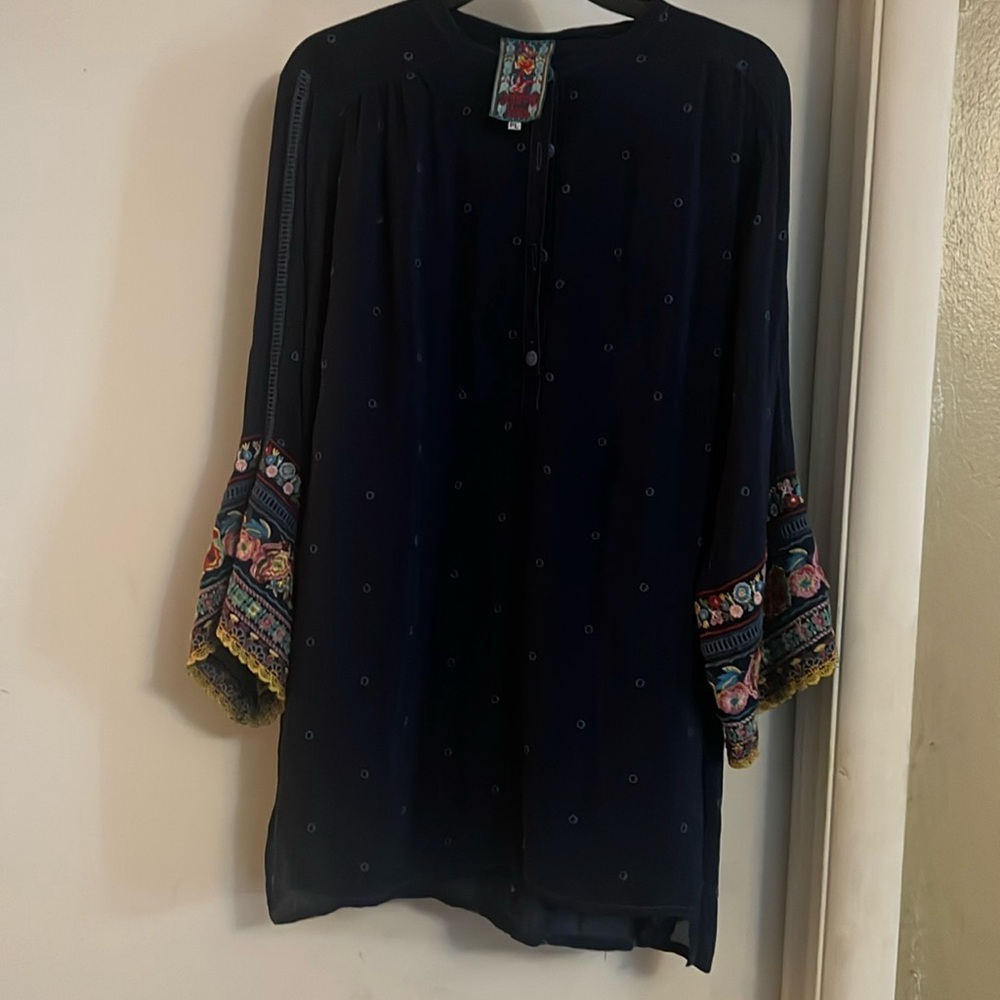 Johnny Was Navy Embroidered Women's Top